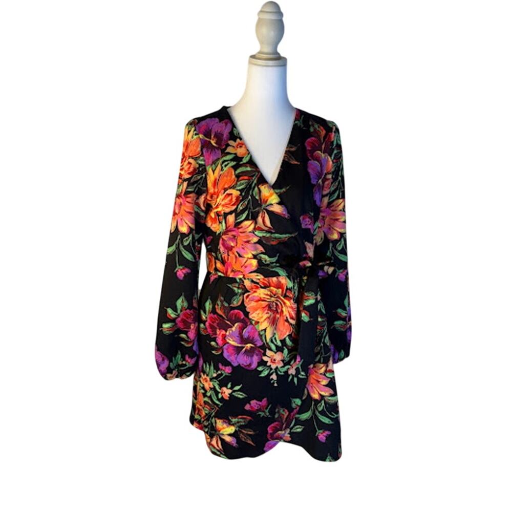 Siena Womens Floral Surplice V-Neck White Multi Size 10